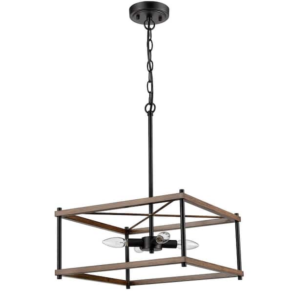 CLAXY 4-Light Black No Decorative Accents Shaded Rectangle Chandelier for Dining Room;Foyer with No Bulbs Included