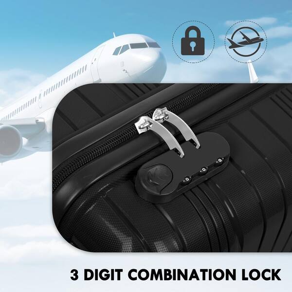 HIKOLAYAE 2 Piece Carry On Luggage Sets, ABS Hardside Suitcases with Spinner Wheels and Lock Black, 14 in. Plus 20 in. HD-564-WELA