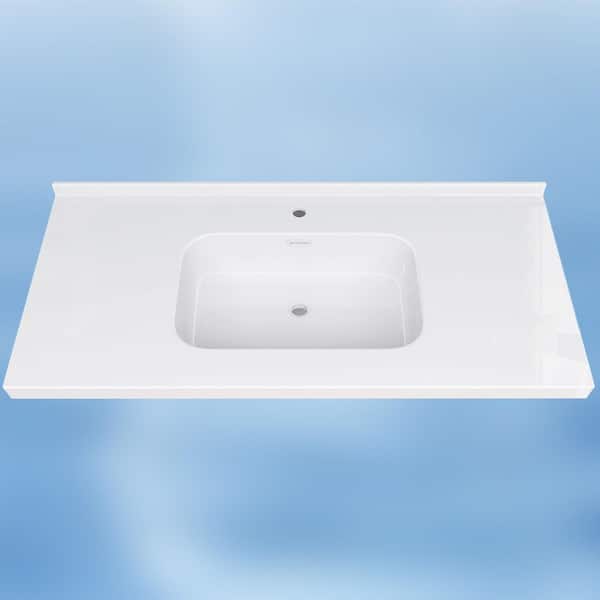 Foia 48 in. W x 22 in. D Solid Surface Rectangular Single Sink Vanity Top with Backsplash Bathroom Countertop in White