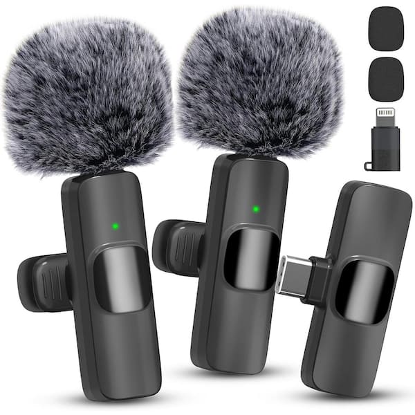 Vrbgify 1-Handset Cordless Professional Wireless Lavalier Microphone Noise Canceling for iPhone, iPad, Android (2-Pack)