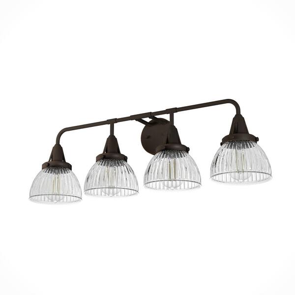 Hunter Cypress Grove 33 in. 4 Light Onyx Bengal Vanity Light with Clear Holophane Glass Shades Bathroom Light