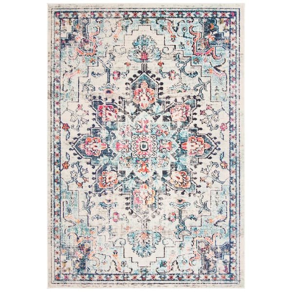 Madison Cream/Blue 6 ft. x 8 ft. Distressed Border Area Rug