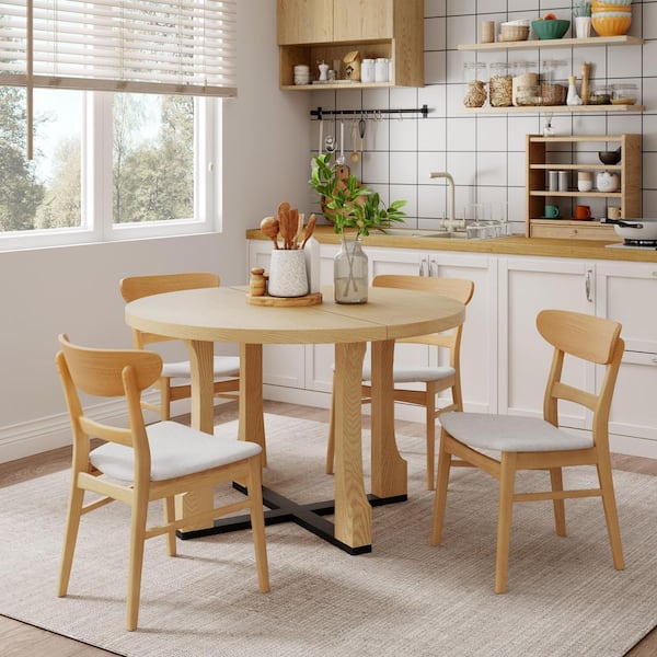 CHRISTOPHER KNIGHT HOME Prairie Modern 5-Piece Round Wood Top Dining Table Set with 4 Side Chairs, Light Beige Plus Natural Oak, Seats 4