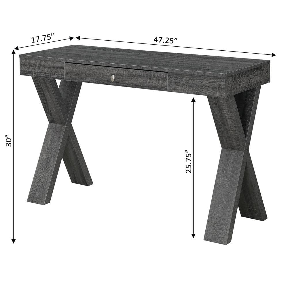 Weathered Gray 48" Contemporary Desk with Crisscross Legs and Drawer