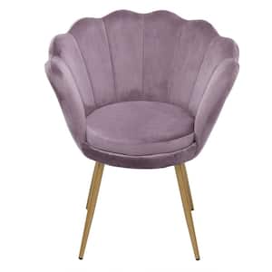 Lavender Purple Velvet Upholstery Accent Armchair with Golden Metal Legs