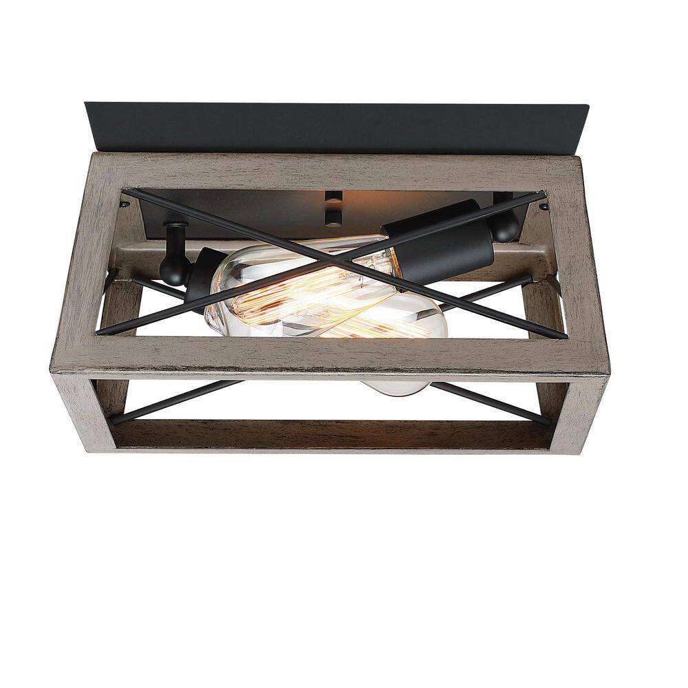Avex 12 in. 2-Light Matte Black and Anchor Grey Oak Accents Semi-Flush Mount with Cage Shade and No Bulbs Included price history on PriceWatchPro