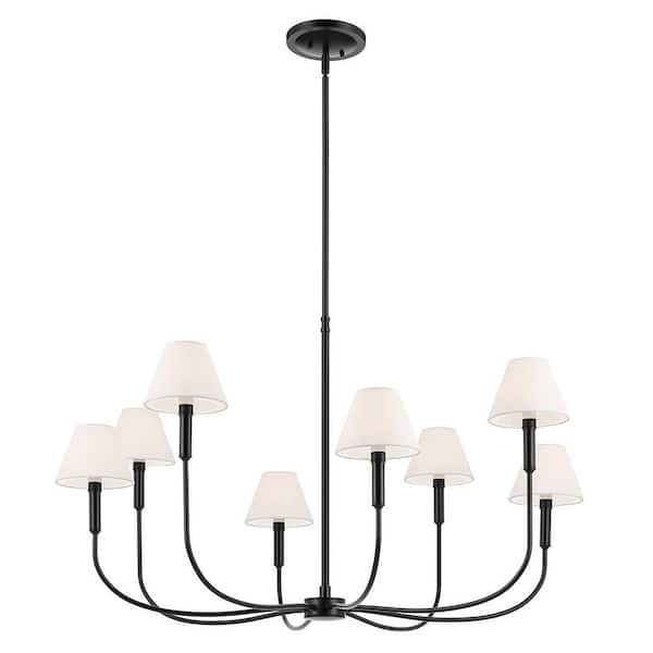 Eadie 41.25 in. 8-Light Champagne Bronze Updated Traditional Dining Room Chandelier with White Fabric