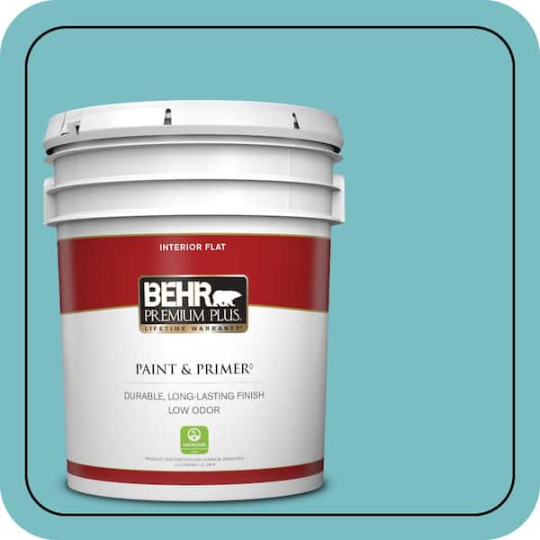 BEHR PREMIUM PLUS 5 gal. #M460-4 Pure Turquoise Flat Low Odor Interior Paint & Primer