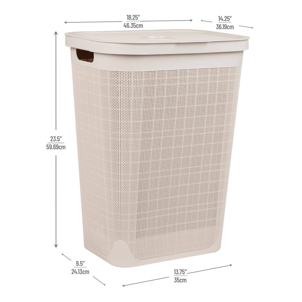 Ivory Slim Plastic Laundry Hamper with Hinged Lid