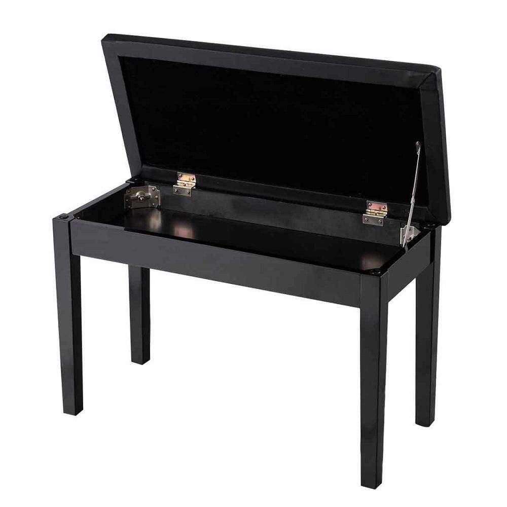 Elegant Solid Wood and Black PU Leather Double Duet Piano Bench with Storage