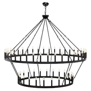 70 in. 64-Light Black Farmhouse Wagon Wheel Chandelier 2-Tiers Extra-Large Pendant Light Fixtures for Living Room