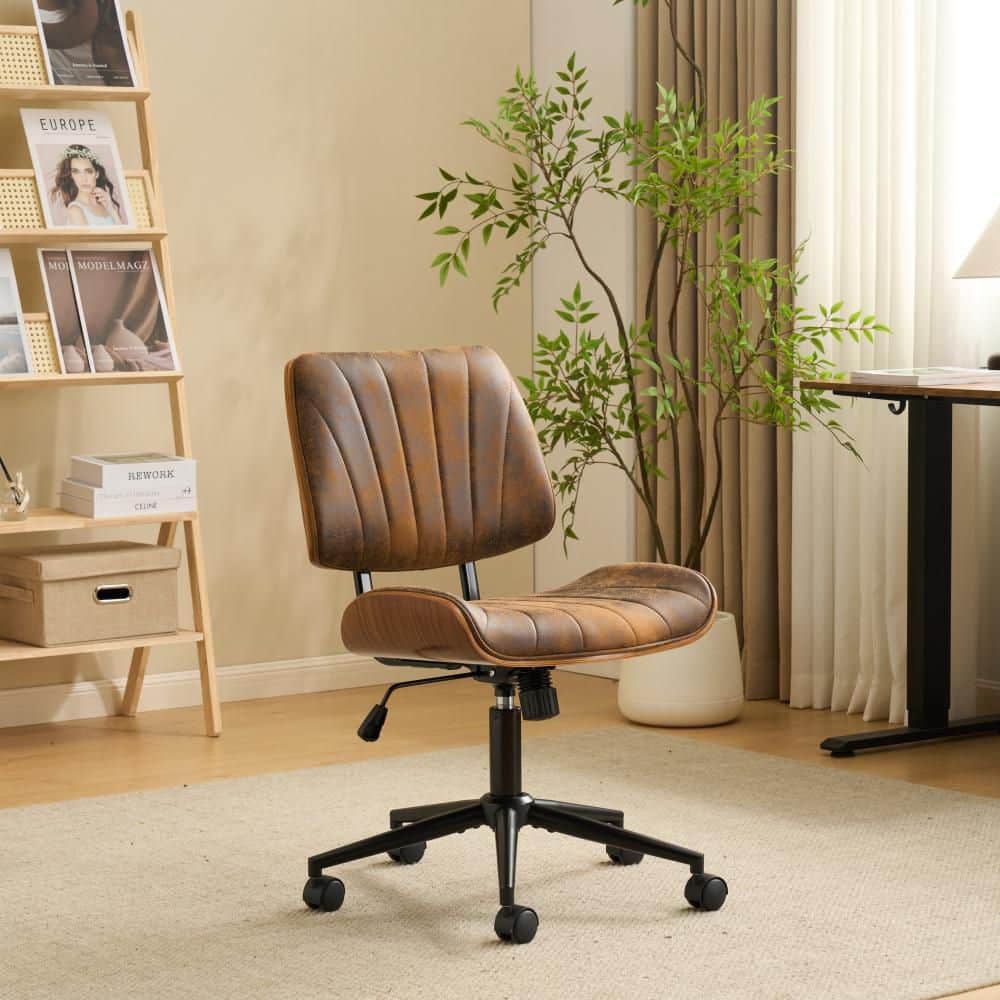 PU Faux Leather Fabric Trapezoid Curved Adjustable Height Swivel Task Chair in Rustic Brown with Armlesss price history on PriceWatchPro