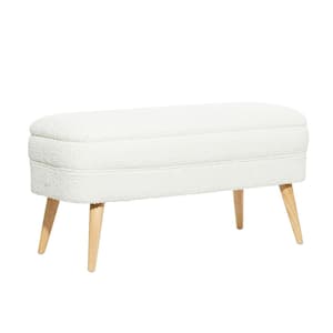 White Upholstered Storage Bench with Wood Legs 19 in. X 40 in. X 16 in.