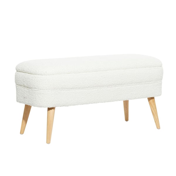 Litton Lane White Upholstered Storage Bench with Wood Legs 19 in. X 40 in. X 16 in.