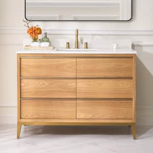 48 in. W x 22 in. D x 35 in. H Single Sink Solid Wood Bath Vanity in Light Oak with Carrera White Quartz Top, Soft-Close