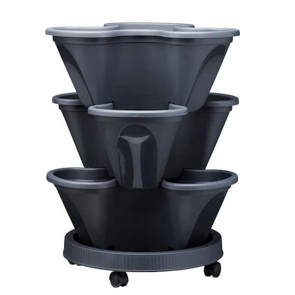 Berry 19 qt. Gray Outdoor Rubber Vertical Planter (15.2 in. x L x 15.2 in. W x 19.7 in. H)
