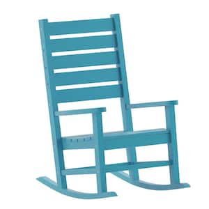 Blue Plastic Outdoor Rocking Chair in Blue (Set of 2)