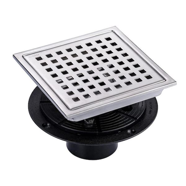 5.9 in. x 5.9 in. Stainless Steel Square Shower Drain with Strainer in Brushed Nickel