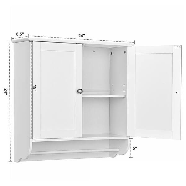 Costway 24 in. W x 24 in. H White Wall Surface Mounted Bathroom Medicine Cabinet without Mirror Storage Cupboard w/Towel Bar