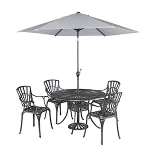 Grenada Charcoal Gray 5-Piece Cast Aluminum 42 in. Round Outdoor Dining Set with Umbrella