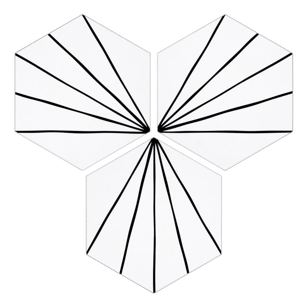 sunwings Art Deco Hexagon 6 in. x 7 in. White Peel and Stick Backsplash Stone Composite Wall