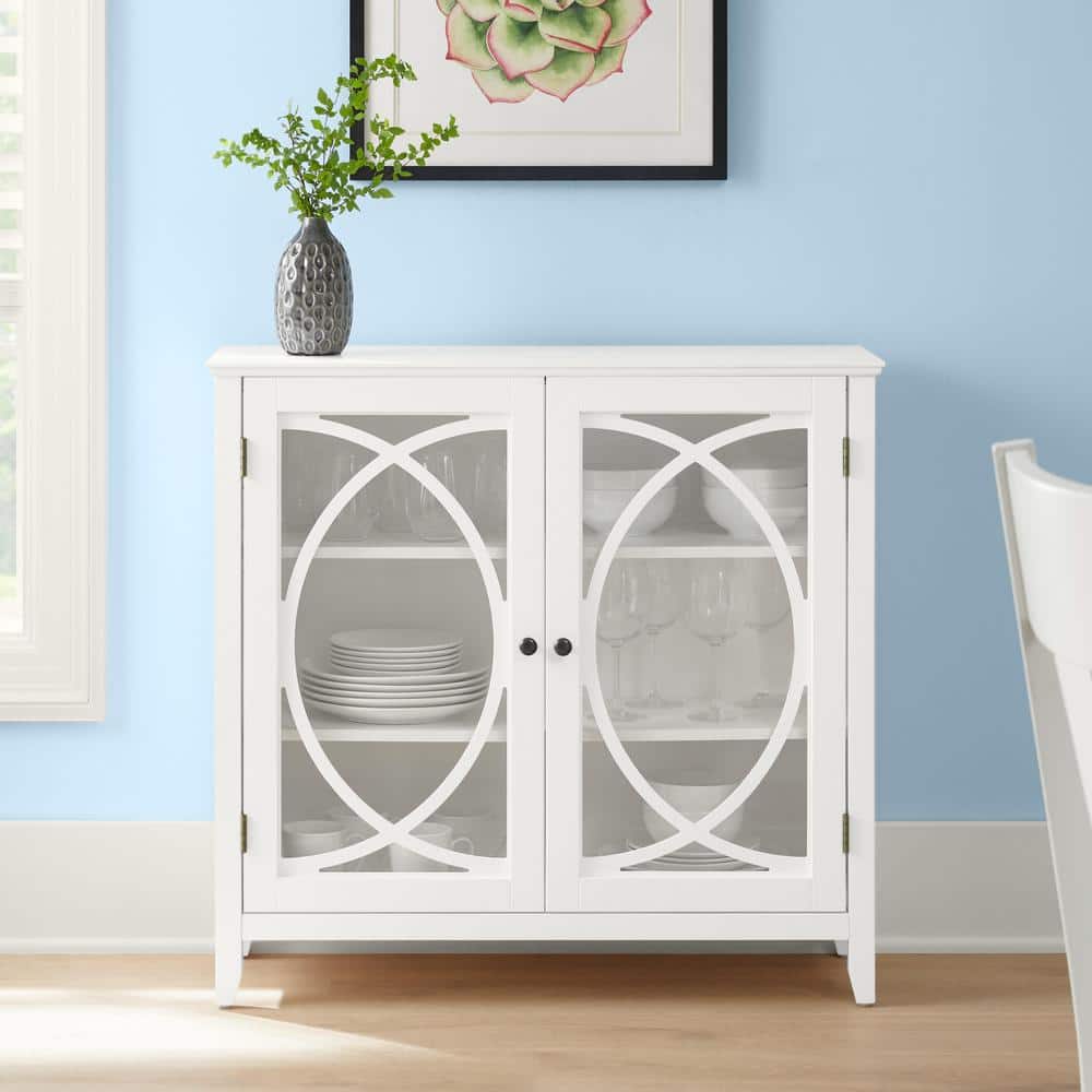 StyleWell Brisa Bright White Accent Cabinet with Double Elliptical Doors, Bright White/Glass -  SK19421Br1