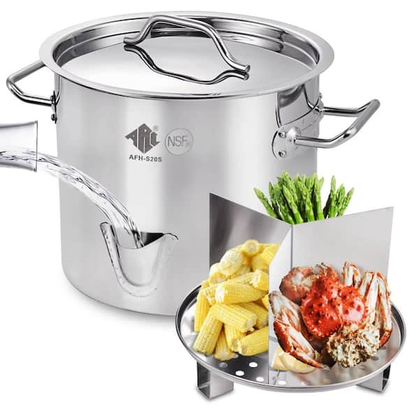 52QT Stainless Steel Tamale Steamer Pot w/Easy-fill Water Spout, Seafood Crab Steam with Divider and Steamer Rack