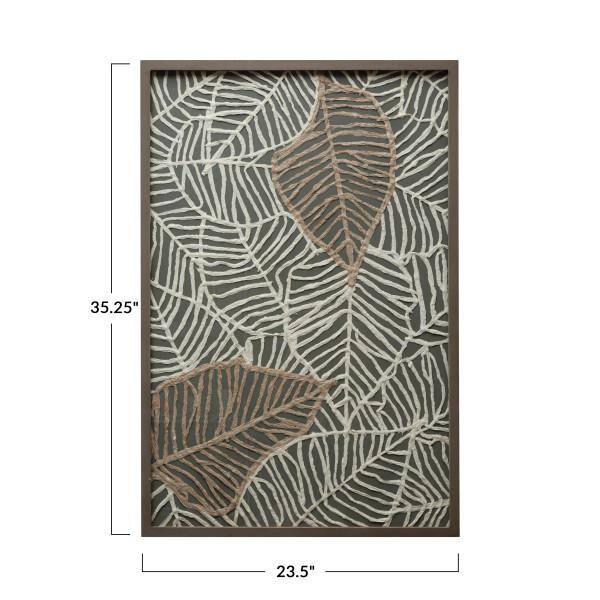 Handmade Textured Paper Leaf Art in Wood and Glass Frame