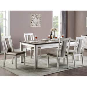 Shumard 5-Piece Rectangle Weathered White and Dark Walnut Wood Top Dining Table Set Seats 4