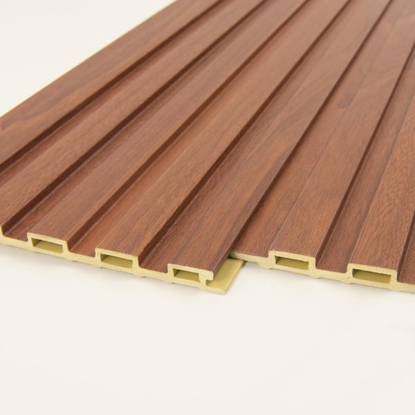Art3dwallpanels 0.3 in. x 48 in. x 6.3 in. Teak Square Edge WPC Water Resistant Decorative Wall Paneling, Slat Wall Paneling (16-Pack)