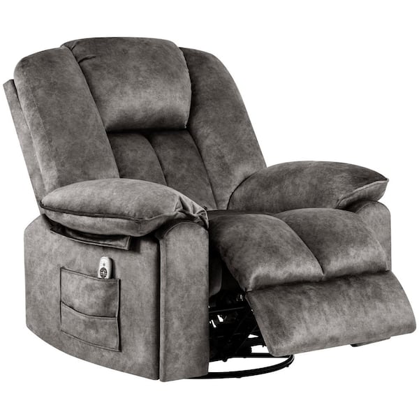 Unbranded Grey Velvet Manual Swivel Rocker Heating Massage Chair Recliner with USB and Cup Holders