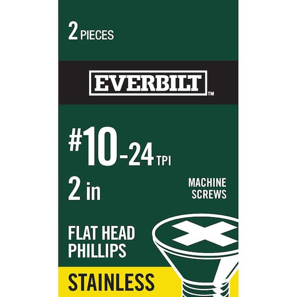 Everbilt #10-24 x 2 in. Phillips Flat Head Stainless Steel Machine Screw (2-Pack)