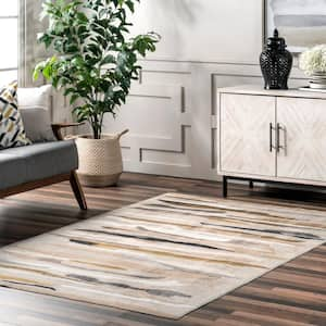 Elvi Abstract Watercolor Machine Washable Beige 4 ft. x 6 ft. Modern Area Rug