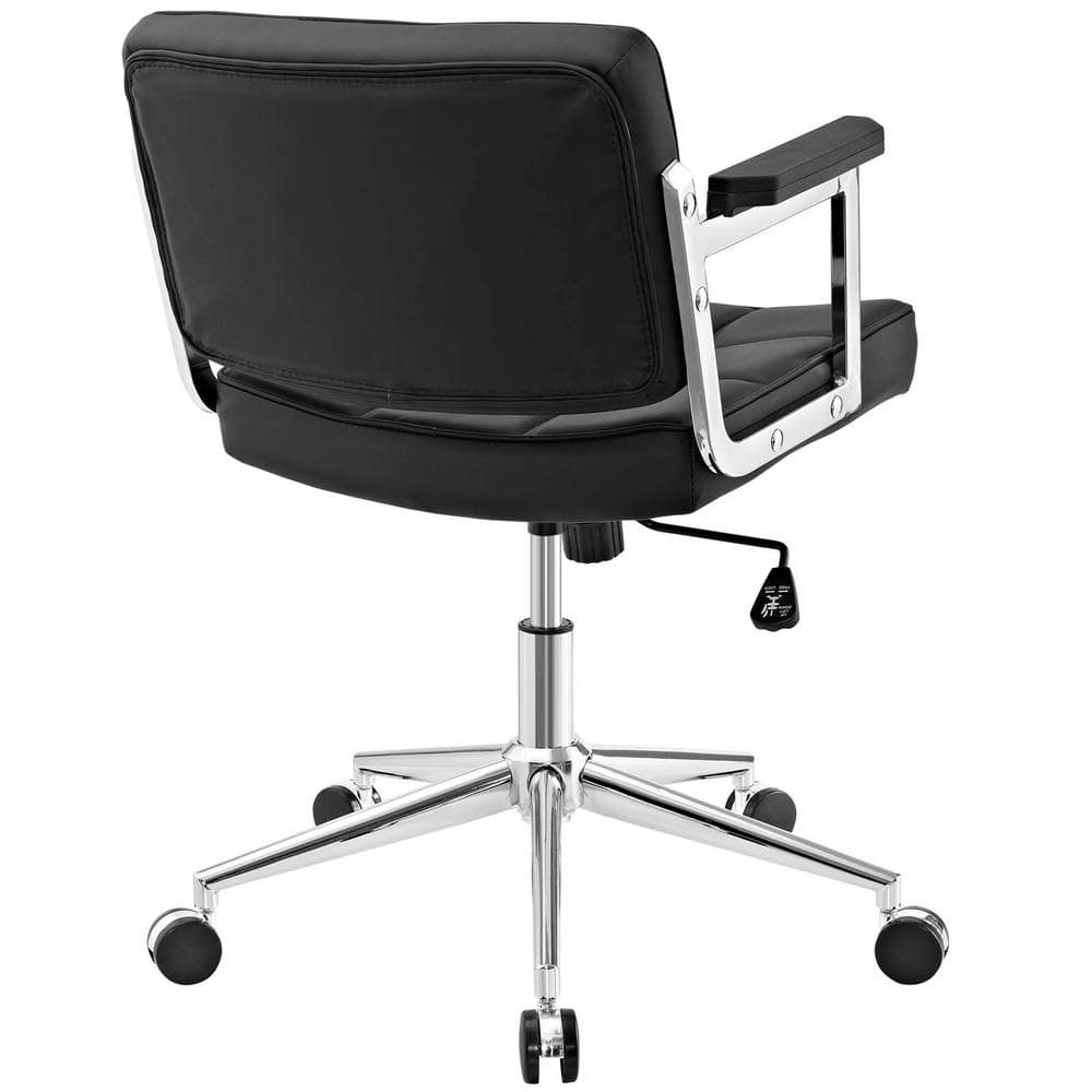 Portray Modern Swivel Office Chair in Black Leather and Chrome Metal