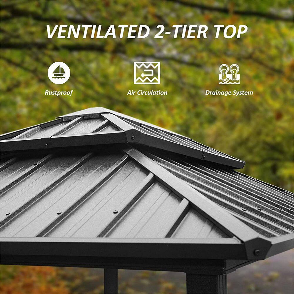 Black Aluminum 8' x 6' Grill Gazebo with Double Roof