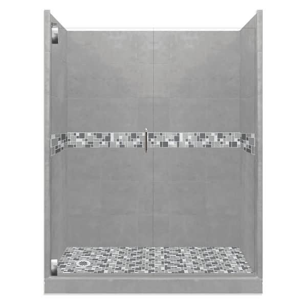 American Bath Factory Newport Grand Hinged 30 in. x 60 in. x 80 in. Left Drain Alcove Shower Kit in Wet Cement and Chrome Hardware