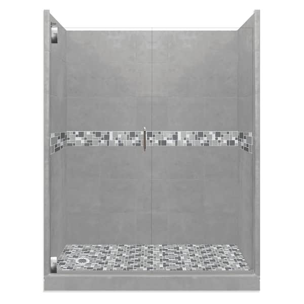 American Bath Factory Newport Grand Hinged 32 in. x 60 in. x 80 in. Left Drain Alcove Shower Kit in Wet Cement and Chrome Hardware