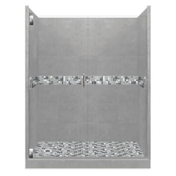 American Bath Factory Newport Grand Hinged 34 in. x 60 in. x 80 in. Left Drain Alcove Shower Kit in Wet Cement and Chrome Hardware