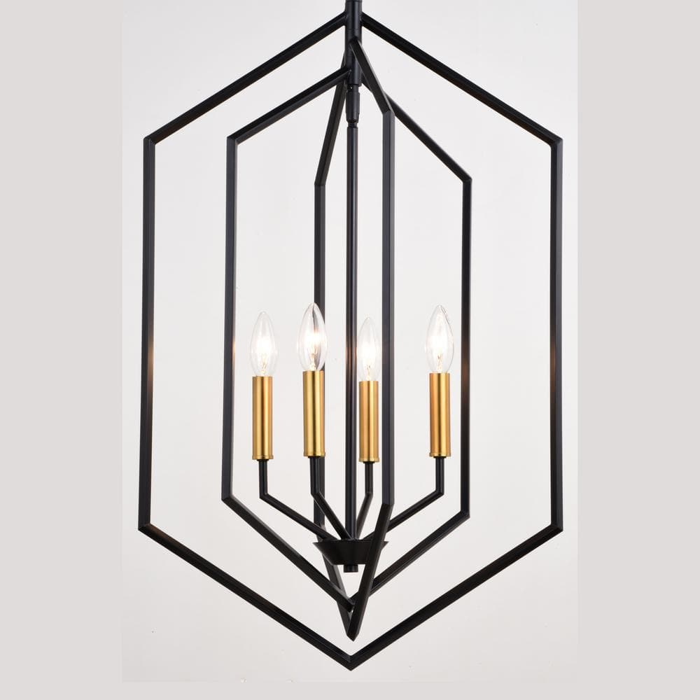 Contemporary Satin Brass and Black Metal 18" Drum Pendant Light
