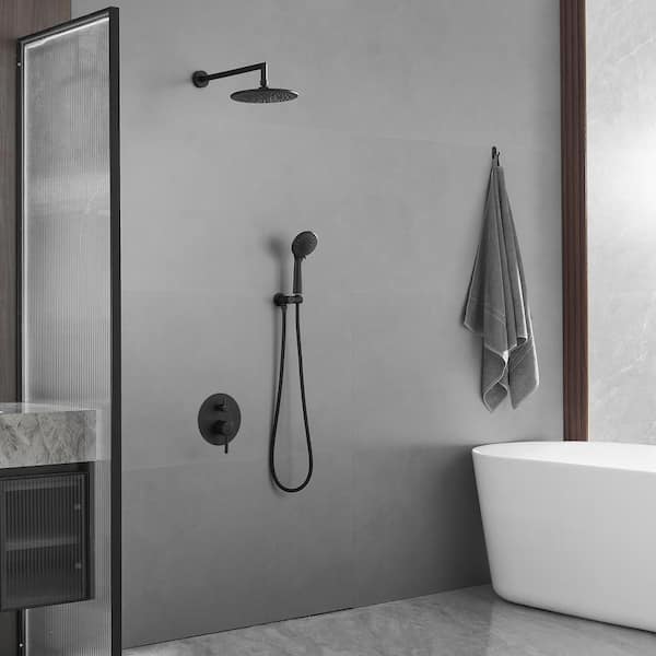 Round Single-Handle 3-Spray Rain Shower Head Round High Pressure Shower Faucet in Polished Black (Valve Included)