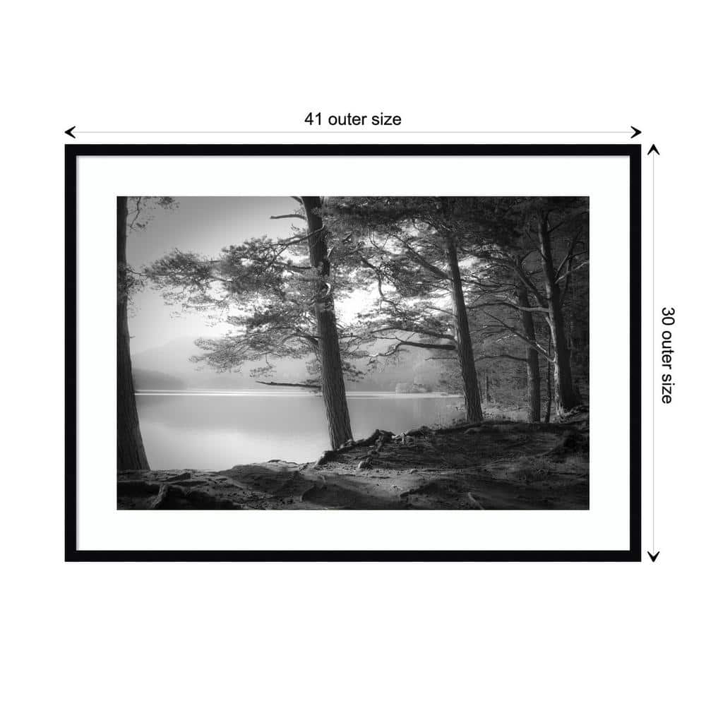 41" x 30" Black and White Scottish Lake Framed Landscape Print