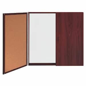 4 x 4 ft. Porcelain Whiteboard Cabinet, Mahogany Laminate Frame, White