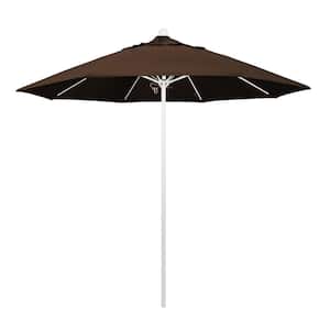 9 ft. Fiberglass Market Pulley Open Matted White Patio Umbrella in Mocha Pacifica