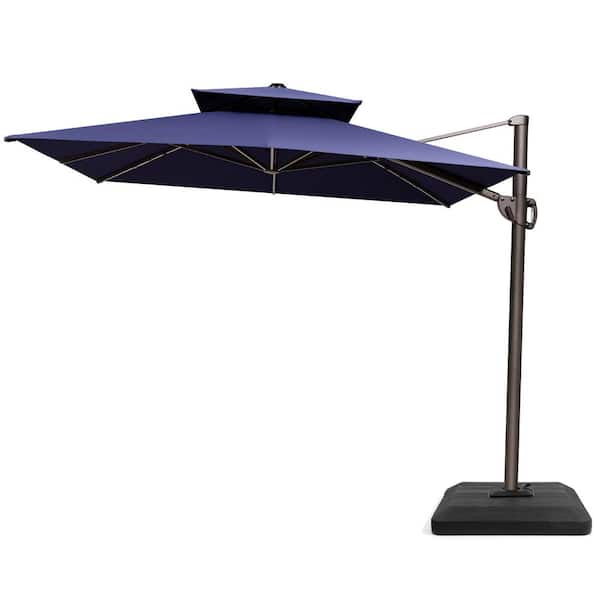 Pellebant 9 ft. x 12 ft. Dual Top Offset Cantilever Crank-Control 360° Rotation Patio Umbrella in Navy with Weights Base