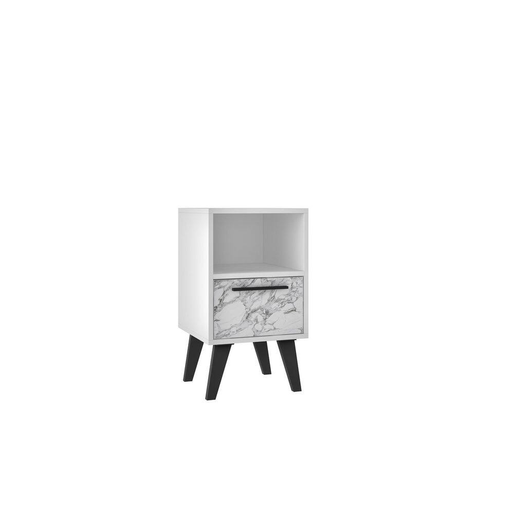Manhattan Comfort Amsterdam White Marble Nightstand (23.03 in. H x 13.