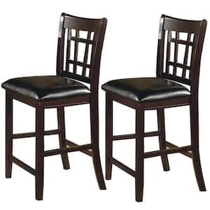 Lattice Back 24 in. Wooden Counter Height Chair with Leatherette Seat (Set of 2)