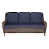 Cambridge Brown Wicker Outdoor Patio Sofa with CushionGuard Midnight Navy Blue Cushions