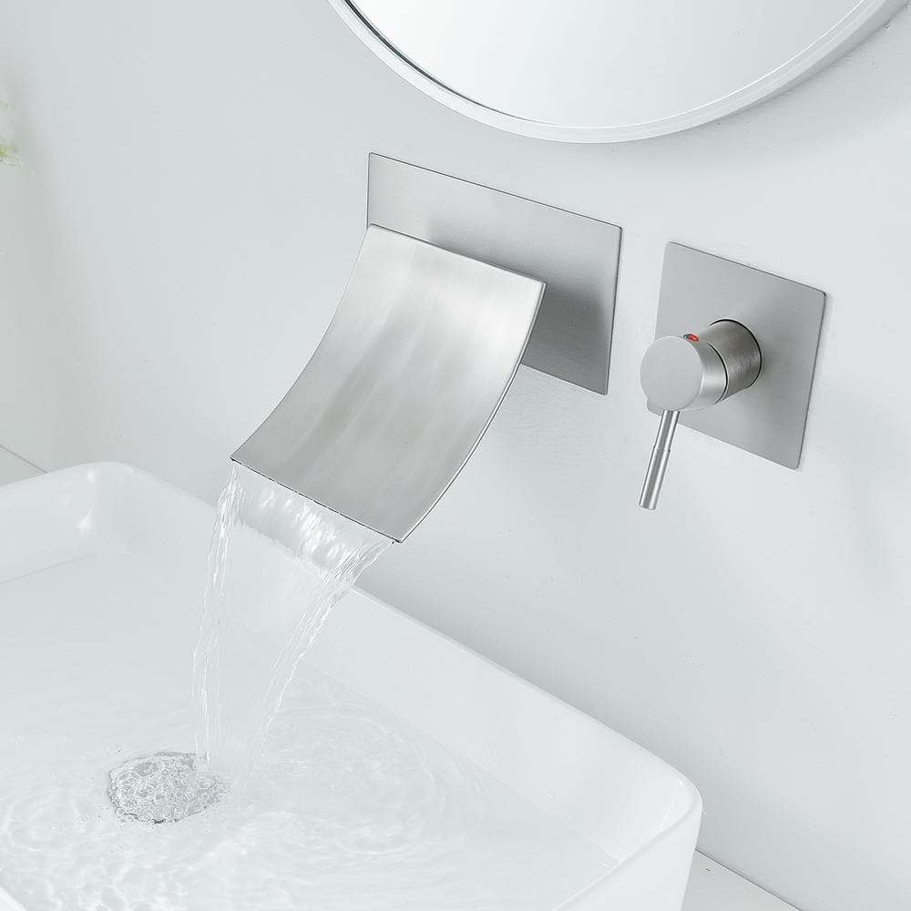 Brushed Nickel Wall Mount Waterfall Bathroom Faucet