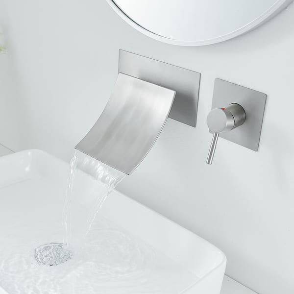 Single Handle Wall Mounted Faucet with Spot Resistant in Brushed Nickel Valve Included