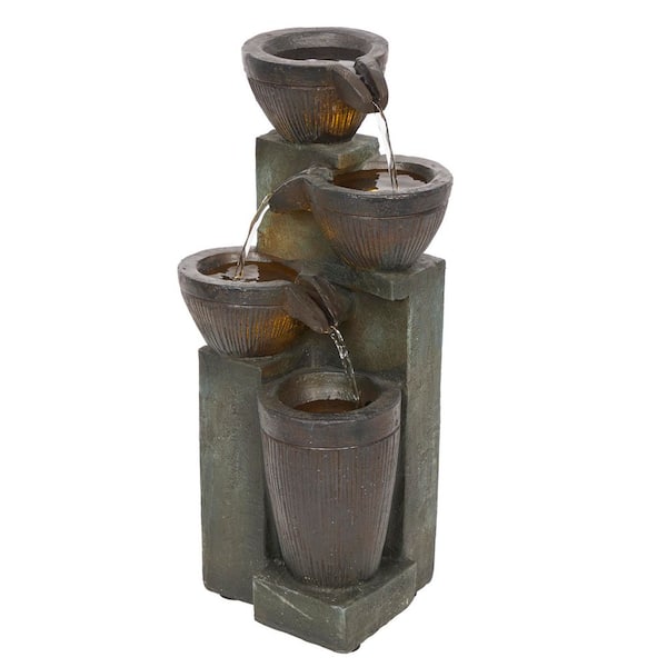 Alpine Corporation 14 in. Tall Cascading Ribbed Stone Jar Tabletop